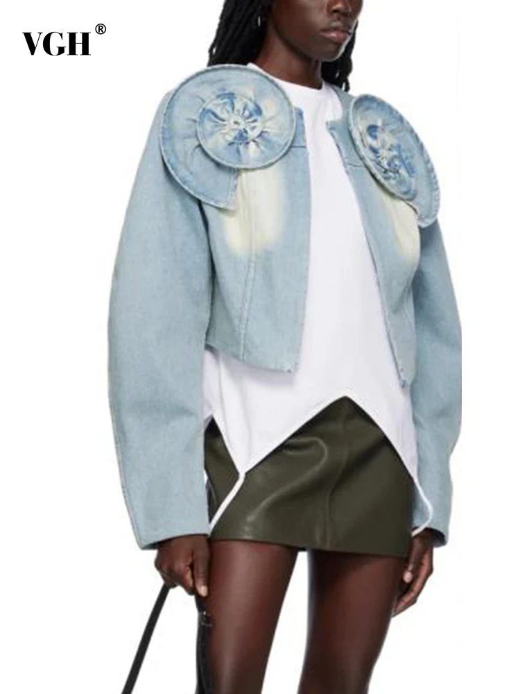 VGH Colorblock Patchwork Appliques Casual Denim Jacket For Women Round Neck Long Sleeve Tunic Slimming Jackets Female Fashion
VGH Colorblock Patchwork Appliques Casual Denim Jacket For Women Round Neck Long Sleeve Tunic Slimming Jackets Female Fashion