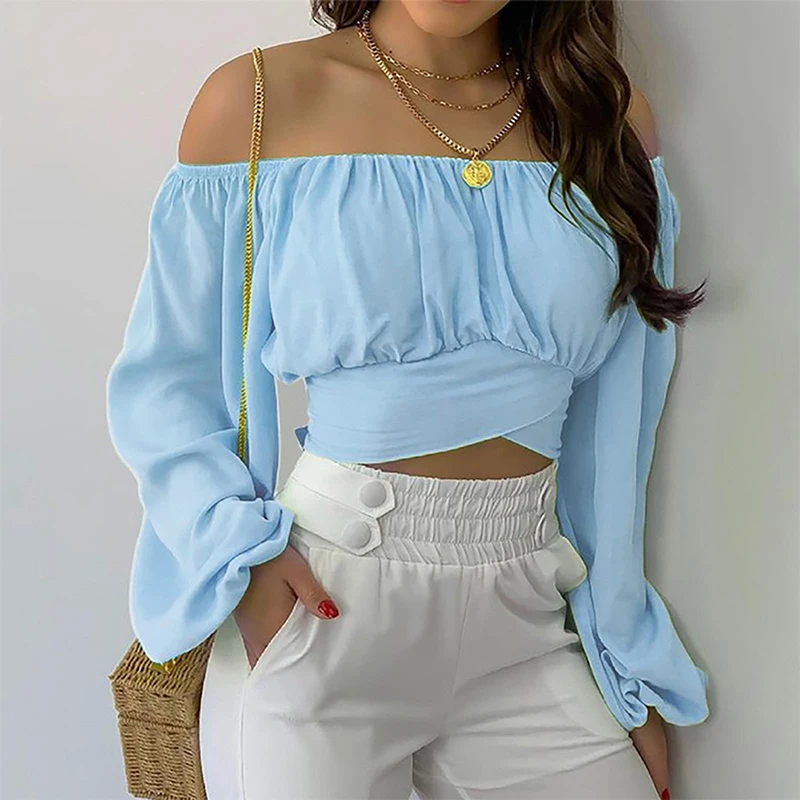 Summer women's fashion off-the-shoulder cross-tie long-sleeved navel lantern sleeves word-neck sexy lace-up shirt slim top
Summer women's fashion off-the-shoulder cross-tie long-sleeved navel lantern sleeves word-neck sexy lace-up shirt slim top