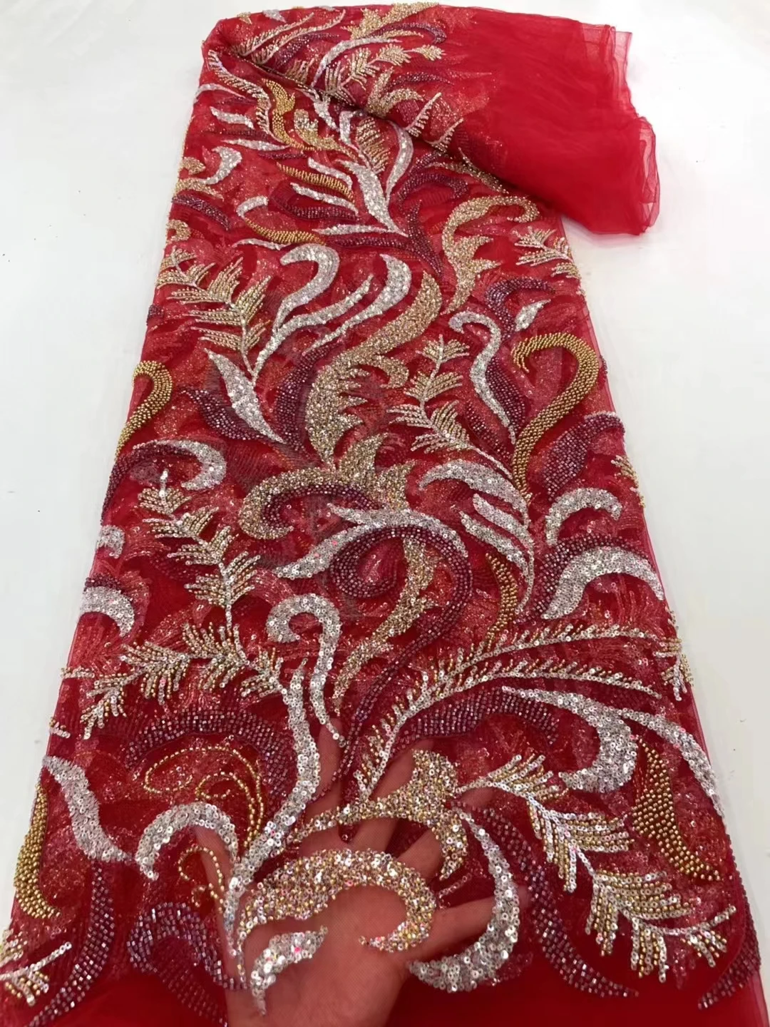 Red Heavy Luxury bead Embroidery Tulle2023 French Party Wedding Gown Sequins Lace Fabric Nigerian Lace Fabric
Red Heavy Luxury bead Embroidery Tulle2023 French Party Wedding Gown Sequins Lace Fabric Nigerian Lace Fabric