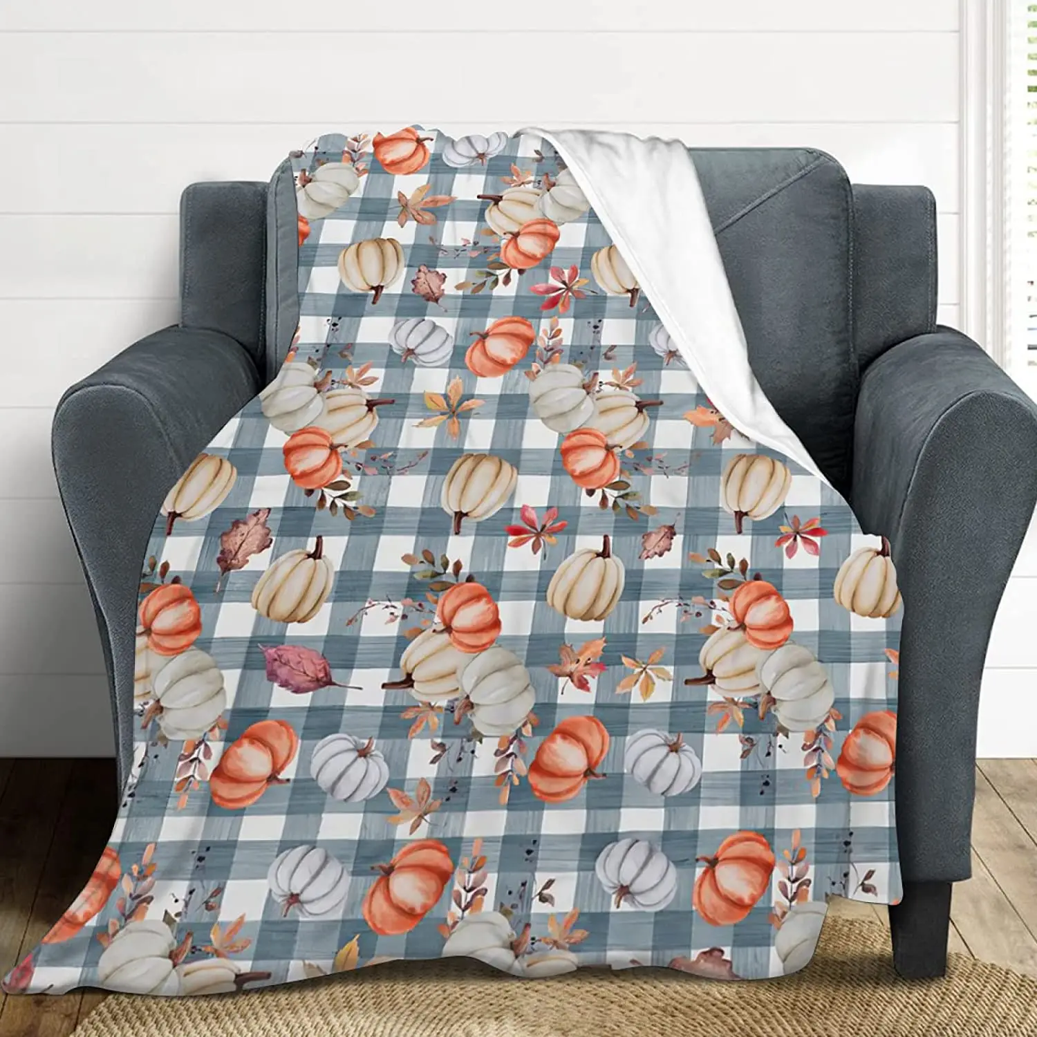 Fall Blanket Pumpkins and Autumn Leaves Throw Blanket Fall Plaid Decor Blanket Warm Soft Fleece Blanket for Couch Bed
Fall Blanket Pumpkins and Autumn Leaves Throw Blanket Fall Plaid Decor Blanket Warm Soft Fleece Blanket for Couch Bed