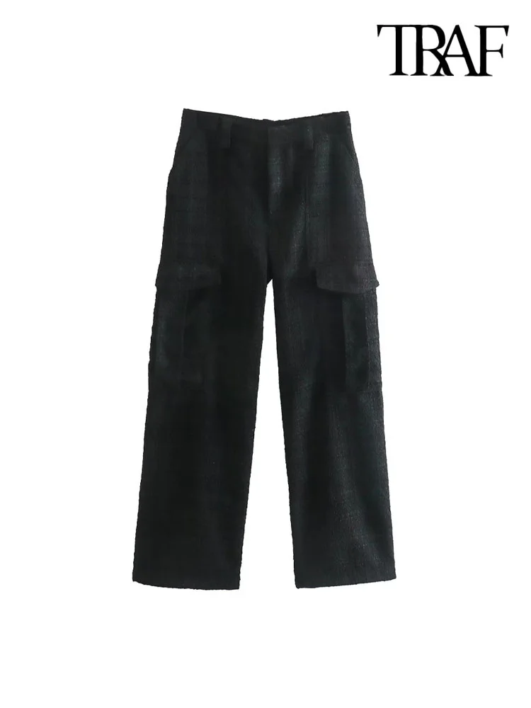Women Fashion Side Patch Pockets Tweed Cargo Pants Vintage High Waist Zipper Fly Female Trousers Mujer
Women Fashion Side Patch Pockets Tweed Cargo Pants Vintage High Waist Zipper Fly Female Trousers Mujer