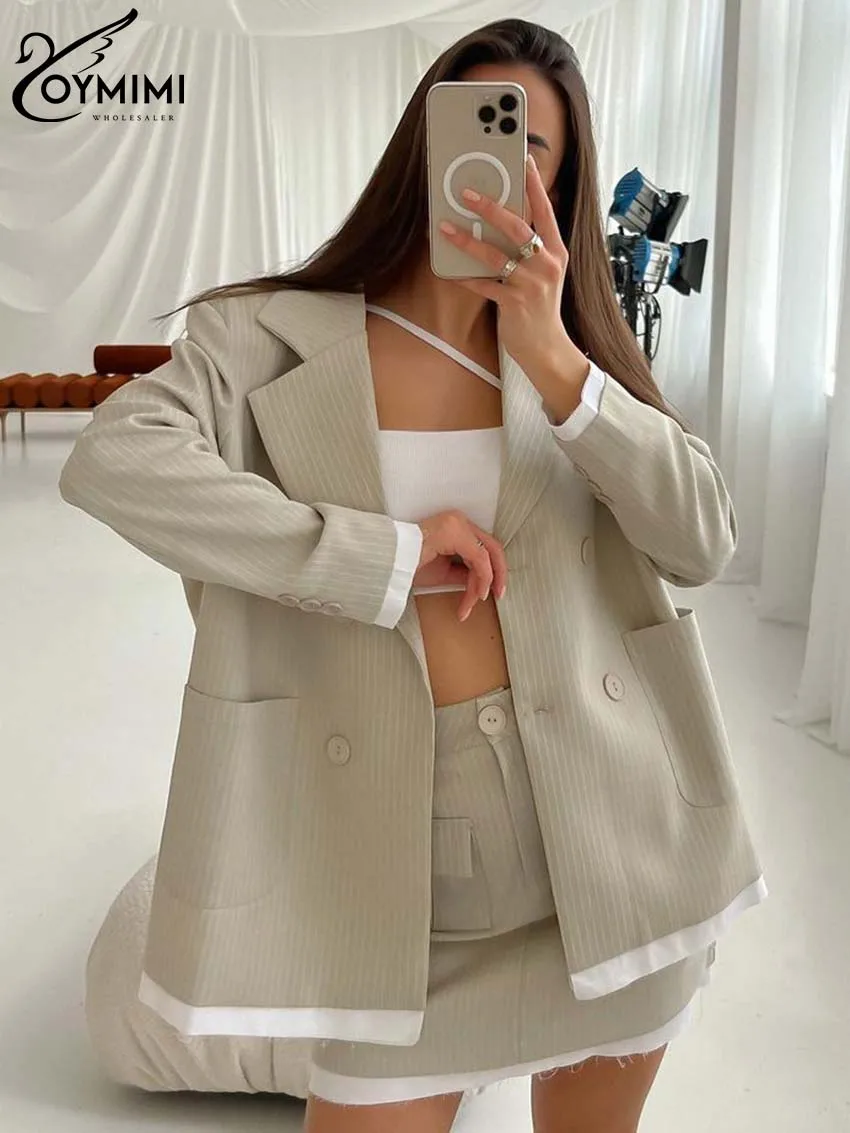 Oymimi Elegant Office 2 Piece Sets Women Outfit Fashion Striped Striped Button Patchwork Shirts + Slim Pockets Mini Skirts Sets
Oymimi Elegant Office 2 Piece Sets Women Outfit Fashion Striped Striped Button Patchwork Shirts + Slim Pockets Mini Skirts Sets