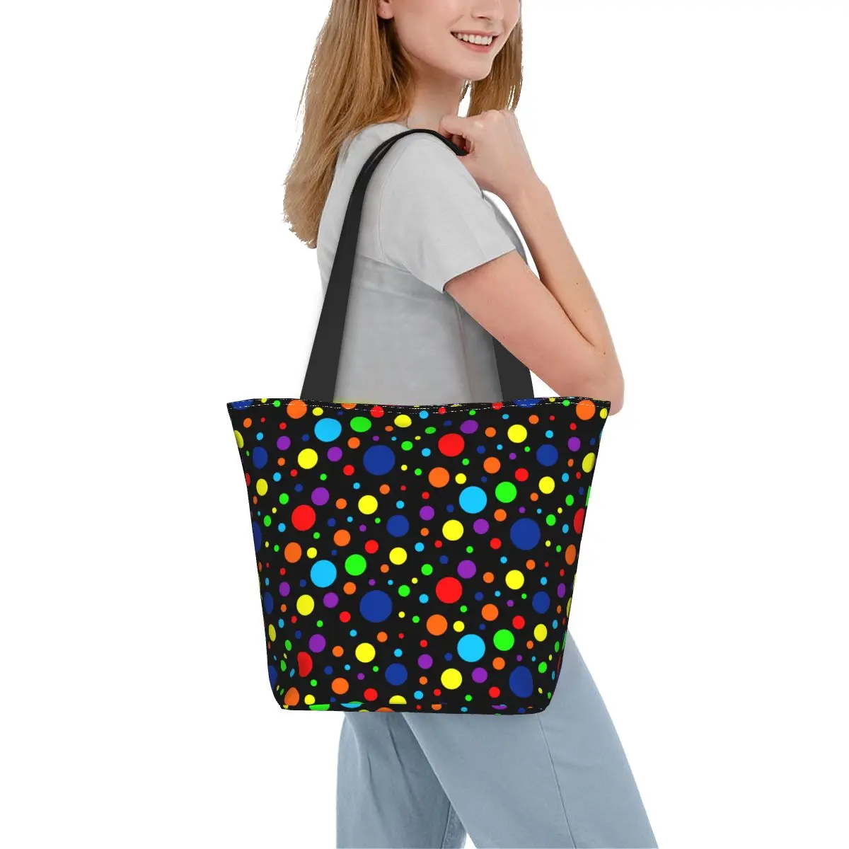 Rainbow Spots Shopper Bag Polka Dot Print College Handbags Student Print Shoulder Bag Leisure Polyester Tote Bag
Rainbow Spots Shopper Bag Polka Dot Print College Handbags Student Print Shoulder Bag Leisure Polyester Tote Bag