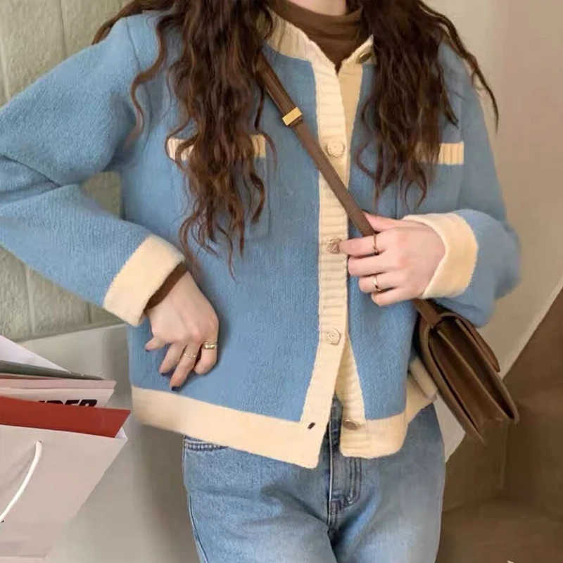 Женский кардиган оверсайз с длинным рукавом, розовый контрастный Укороченный кардиган контрастной расцветки, 2022 
Женский кардиган оверсайз с длинным рукавом, розовый контрастный Укороченный кардиган контрастной расцветки, 2022