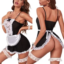 Porno Cosplay Sexy Lingerie Maid Dress Women Adult Sex Lace Splicing Sling Siamese Thong Underwear Skirt Dress Outfits