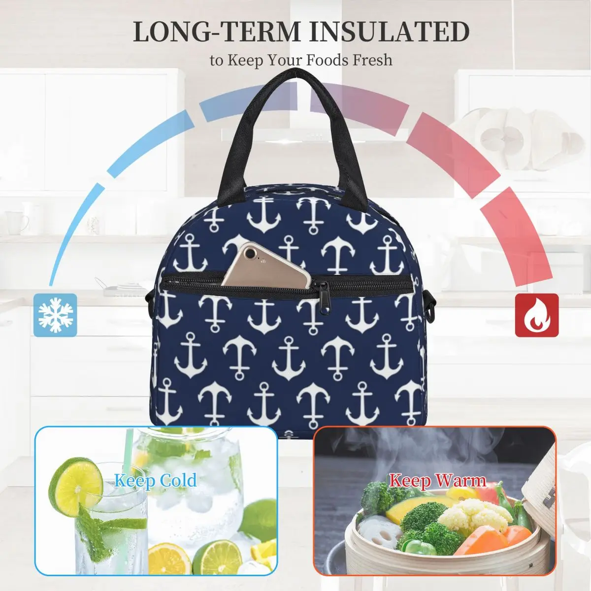 Navy Blue Nautical Lunch Bag with Handle Anchor Pattern Pearl Cotton Cooler Bag Cool Carry Refrigerator Thermal Bag
Navy Blue Nautical Lunch Bag with Handle Anchor Pattern Pearl Cotton Cooler Bag Cool Carry Refrigerator Thermal Bag