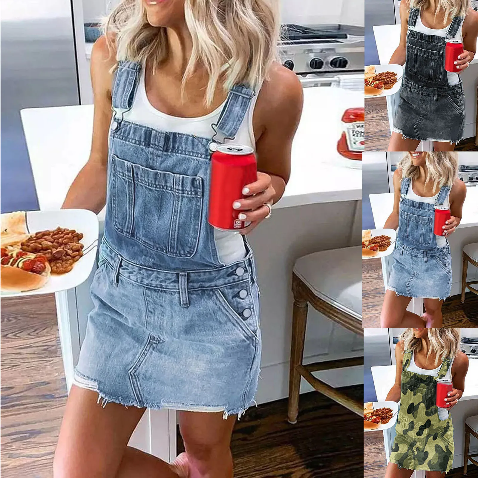 Women's Frayed Hem Adjustable Strap Denim Overall Dress Classic Casual Mini Jean Dresses Pocket Sleeveless Suspender Short Skirt
Women's Frayed Hem Adjustable Strap Denim Overall Dress Classic Casual Mini Jean Dresses Pocket Sleeveless Suspender Short Skirt