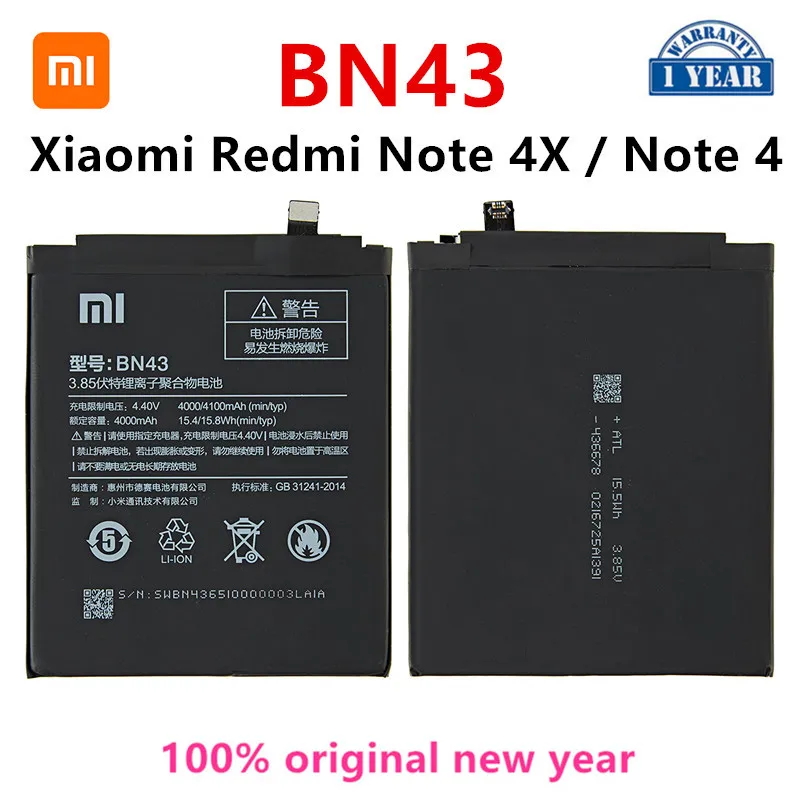 100% Orginal BN43 Battery 4000mAh For Xiaomi Redmi Note 4X / Note 4 global Snapdragon 625 High Quality BN43 Battery
100% Orginal BN43 Battery 4000mAh For Xiaomi Redmi Note 4X / Note 4 global Snapdragon 625 High Quality BN43 Battery