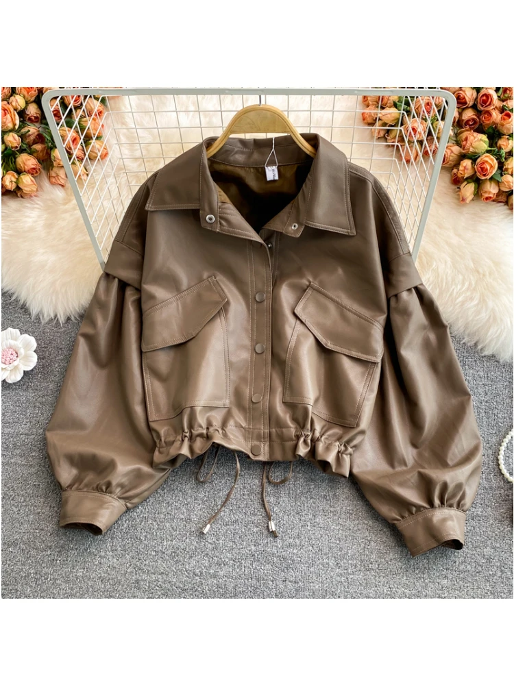 Motorcycle Short Leather Jacket Women's Spring And Autumn New Retro Simple Hong Kong Style Long-sleeved Cardigan Coat Female
Motorcycle Short Leather Jacket Women's Spring And Autumn New Retro Simple Hong Kong Style Long-sleeved Cardigan Coat Female