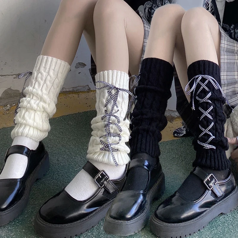 

Japanese Lolita Leg Long Socks Warmers Women Gothic Ribbon Leggings Gaiters Knee Goth Winter Sock Knitted Cuffs Ankle Warmer