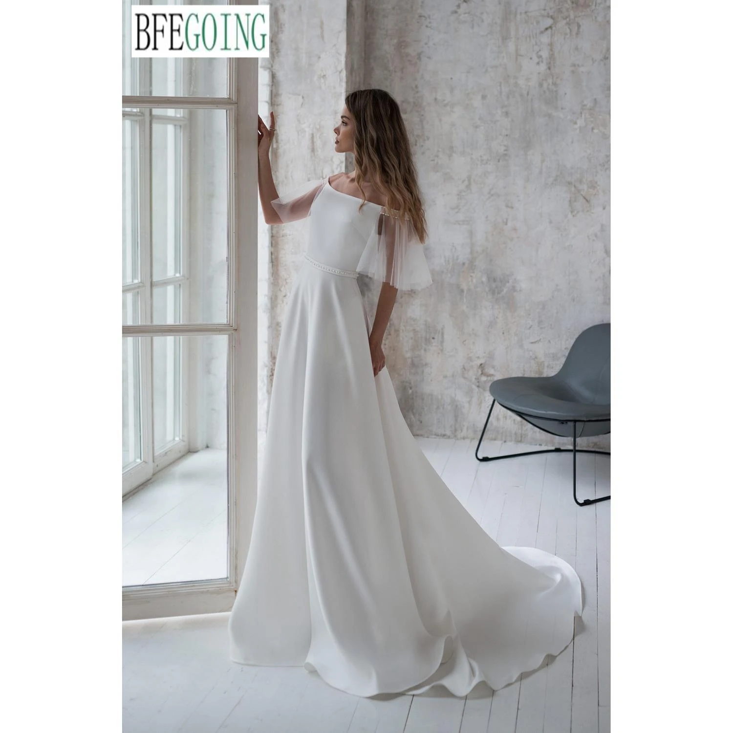 Ivory Satin A-Line Wedding Dresses Chapel Train Custom Made Floor-Length Off The Shoulder Bridal Gowns
Ivory Satin A-Line Wedding Dresses Chapel Train Custom Made Floor-Length Off The Shoulder Bridal Gowns