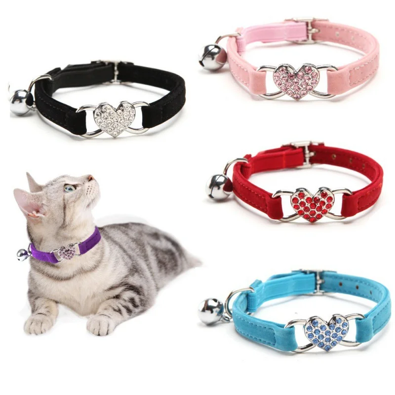 Cat Collar Crystal Heart Charm and Bell Cat Collar Safety Elastic Adjustable Small Dog Puppy Collar Soft Velvet Pet Necklace
Cat Collar Crystal Heart Charm and Bell Cat Collar Safety Elastic Adjustable Small Dog Puppy Collar Soft Velvet Pet Necklace