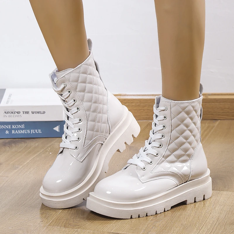 Женские ботильоны на шнуровке, ботинки на платформе с квадратным каблуком, зимняя обувь, 2023 
Женские ботильоны на шнуровке, ботинки на платформе с квадратным каблуком, зимняя обувь, 2023