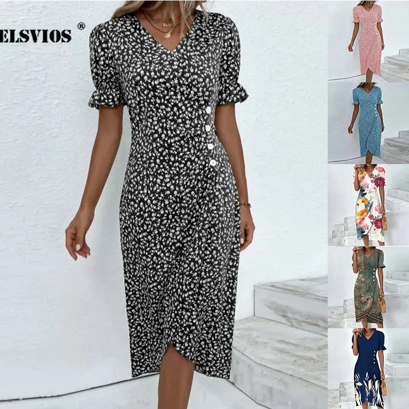 Summer New Women's Sweet Floral Ruffled Sleeve Dress Casual V-neck Bottoming Irregular Dress Elegant Female Party Clothes
Summer New Women's Sweet Floral Ruffled Sleeve Dress Casual V-neck Bottoming Irregular Dress Elegant Female Party Clothes
