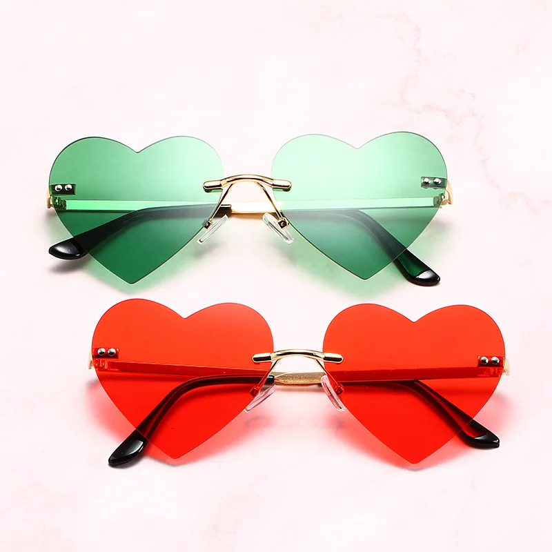 

Женские Винтажные Солнцезащитные очки без оправы в форме сердца с металлической оправой солнцезащитные очки в форме сердца модные очки в стиле хиппи для искусственных очков костюм для косплея