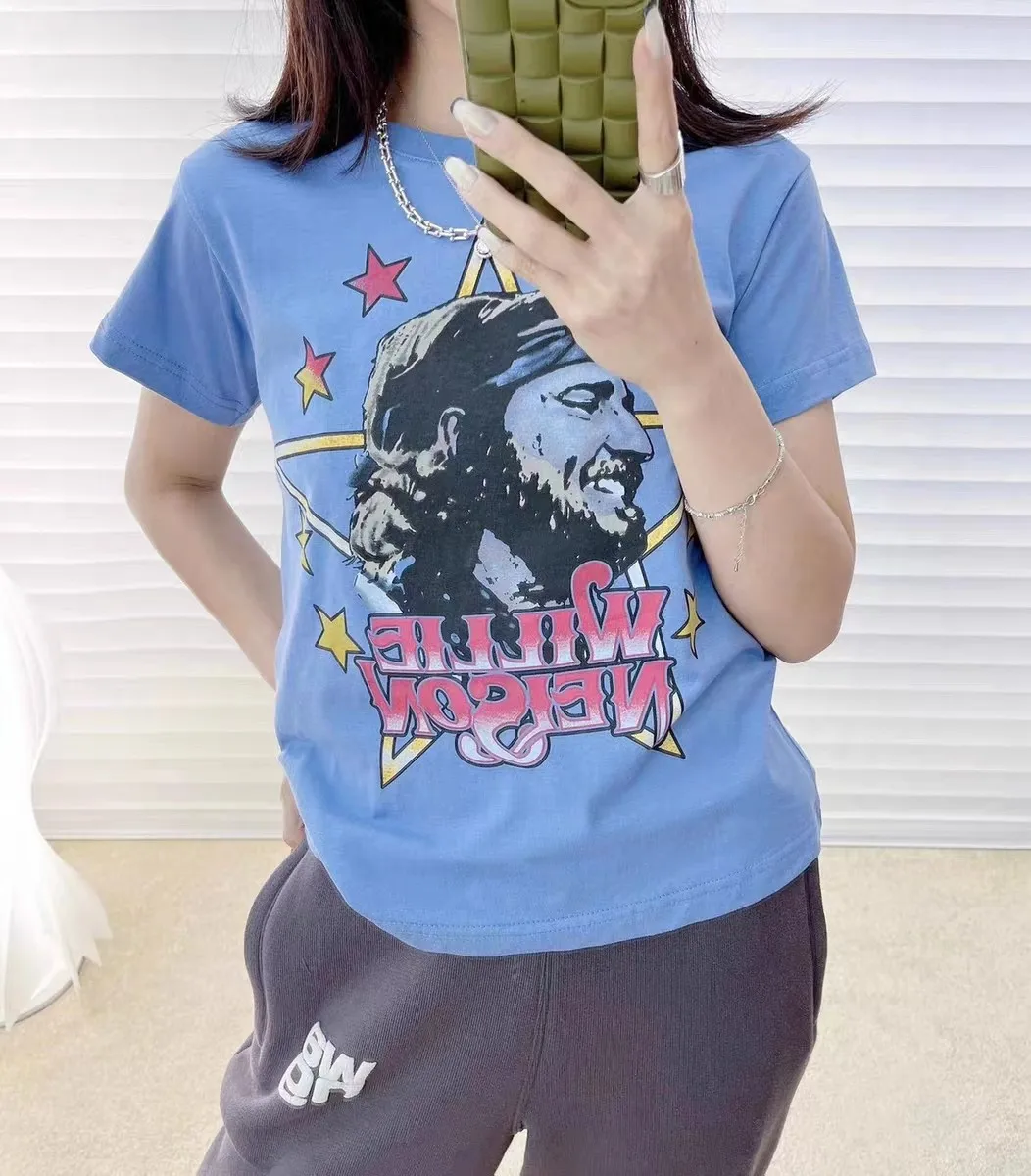 Women's Human Head Star Letter Print Tees Short Sleeve O-Neck T-Shirt 2023 New Summer
Women's Human Head Star Letter Print Tees Short Sleeve O-Neck T-Shirt 2023 New Summer