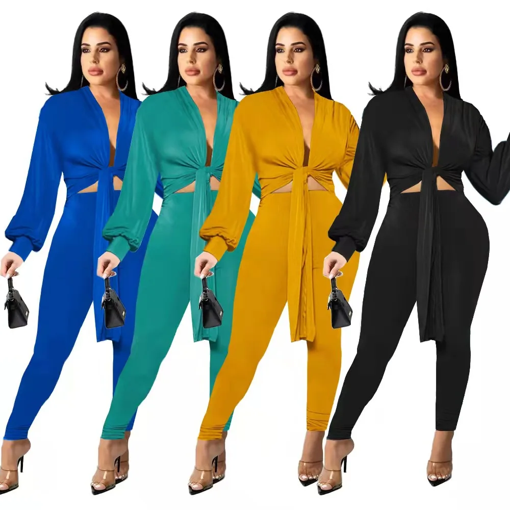 2022 Autumn and Winter Fashion New Style Solid Color Cardigan Knot Long Sleeve Women's Two-piece Fashion Casual Tights Suit
2022 Autumn and Winter Fashion New Style Solid Color Cardigan Knot Long Sleeve Women's Two-piece Fashion Casual Tights Suit