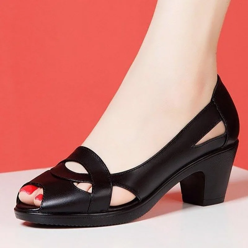 Women Shoes Summer Fish Mouth Hollow Out High Heels Fashion Thick Heel Women Sandals Comfortable Mother's Shoes Sandalias Mujer
Women Shoes Summer Fish Mouth Hollow Out High Heels Fashion Thick Heel Women Sandals Comfortable Mother's Shoes Sandalias Mujer