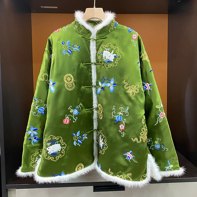 High End Winter New Chinese Style Stand Collar Mink Hair Splicing Acetate Embroidery Single Breasted Lady Cotton Coat S-XL
High End Winter New Chinese Style Stand Collar Mink Hair Splicing Acetate Embroidery Single Breasted Lady Cotton Coat S-XL