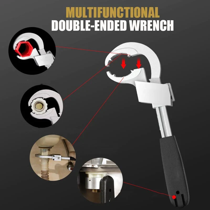 Multifunctional Bath Wrench Universal Adjustable Double-ended Wrench Aluminium Alloy Open End Spanner Bathroom Repair Hand Tool
Multifunctional Bath Wrench Universal Adjustable Double-ended Wrench Aluminium Alloy Open End Spanner Bathroom Repair Hand Tool