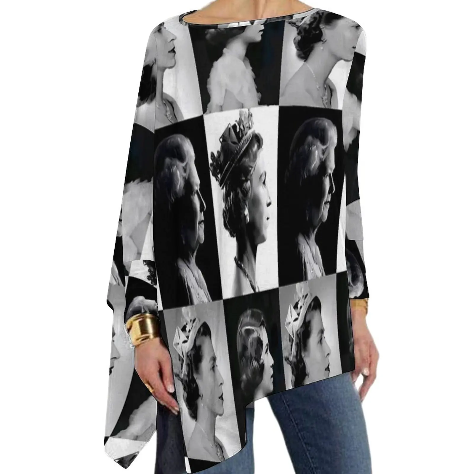 Elizabeth II T Shirts Four Face Print Pretty T-Shirt Women Long Sleeve O Neck Loose Tshirt Big Size Design Tees
Elizabeth II T Shirts Four Face Print Pretty T-Shirt Women Long Sleeve O Neck Loose Tshirt Big Size Design Tees