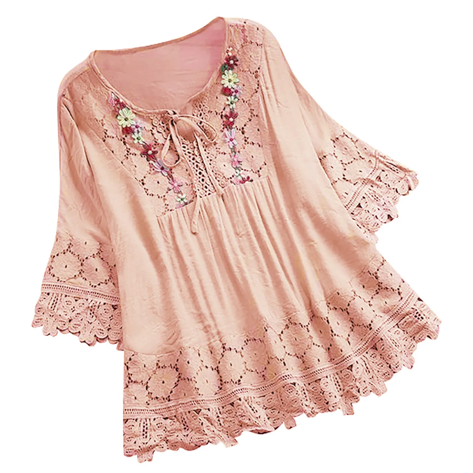Women Vintage Lace Patchwork Bow V Neck Three Quarter Blouses Top T Shirt Women Loose Tops Summer Cotton Active Tops Women
Women Vintage Lace Patchwork Bow V Neck Three Quarter Blouses Top T Shirt Women Loose Tops Summer Cotton Active Tops Women