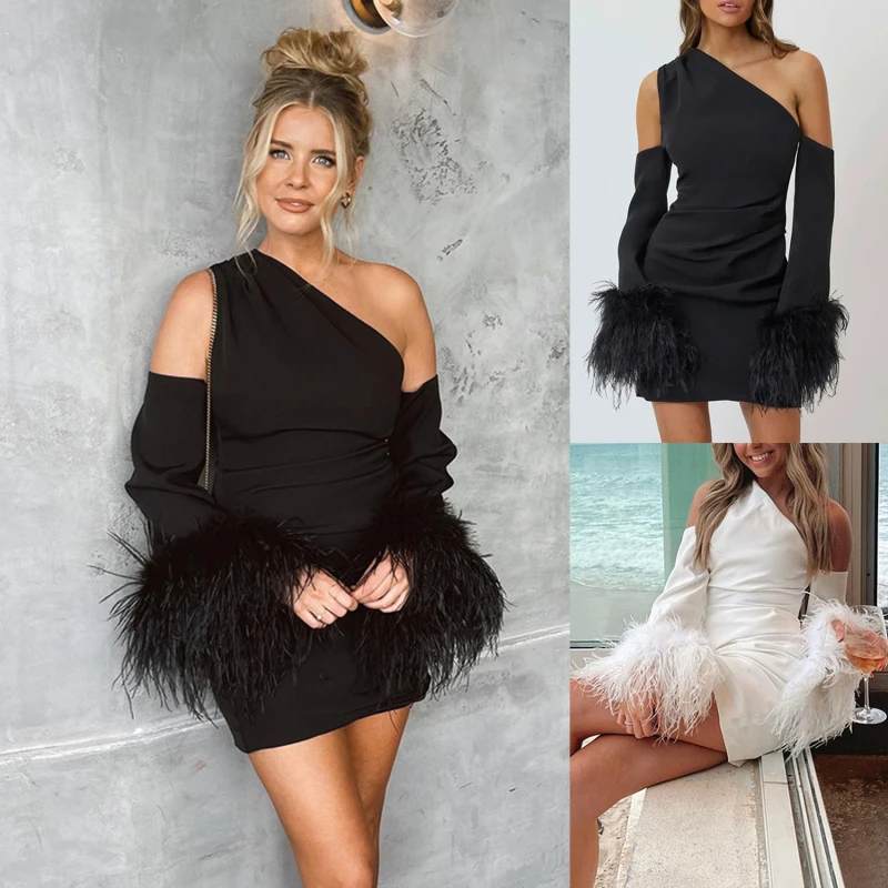 Mini Dress Feathers Flare Long Sleeve Sexy Elegant Slim One Shoulder Vestidos 2023 Spring Fashion Female Club Party Dresses
Mini Dress Feathers Flare Long Sleeve Sexy Elegant Slim One Shoulder Vestidos 2023 Spring Fashion Female Club Party Dresses