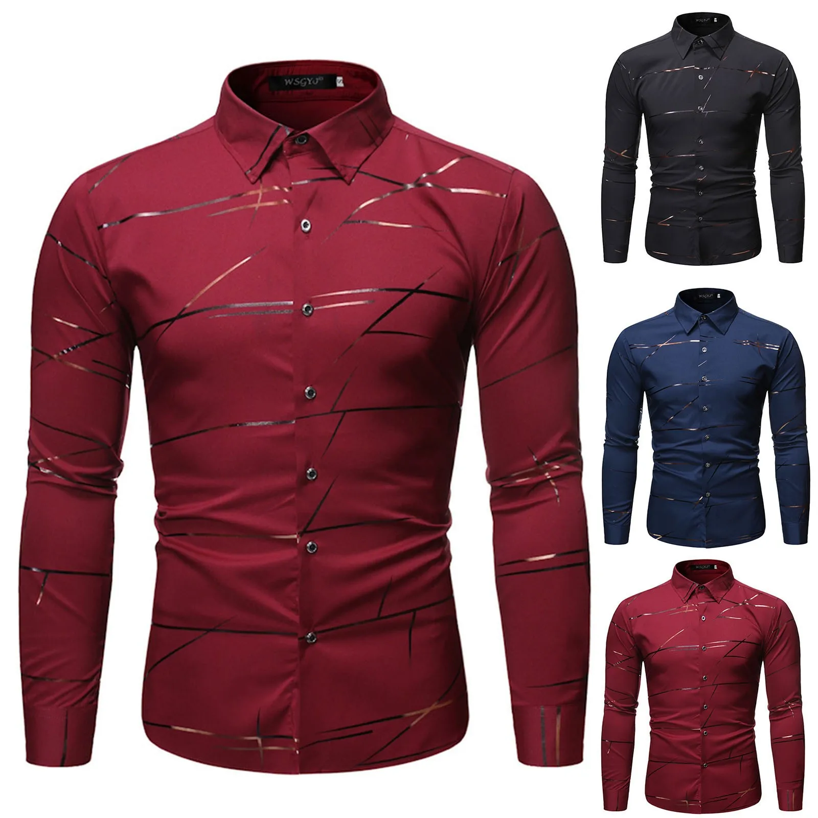 Men's Fashion Casual Top Blouses Lapel Regular Fit Long Sleeve Top Shirt Luxury Button Bronzing Printed Casual Mens Shirts
Men's Fashion Casual Top Blouses Lapel Regular Fit Long Sleeve Top Shirt Luxury Button Bronzing Printed Casual Mens Shirts