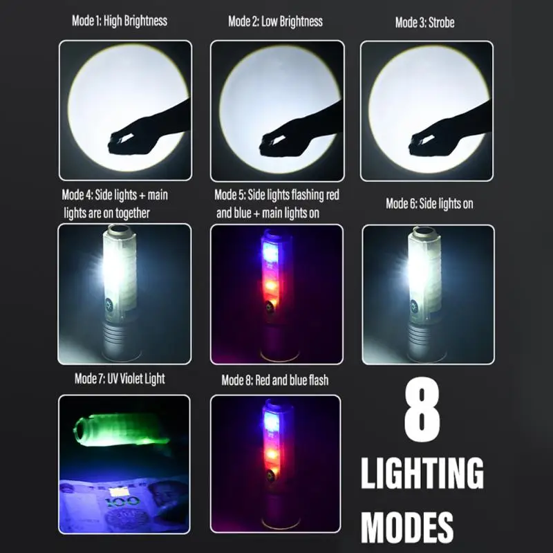 New MINI LED Flashlight USB C RechargeableTorch Strong Magnet Pen Clip Lantern Zoom Optional Portable Lamp Camping Uv Lights
New MINI LED Flashlight USB C RechargeableTorch Strong Magnet Pen Clip Lantern Zoom Optional Portable Lamp Camping Uv Lights