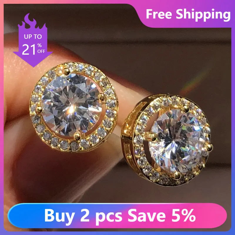 JUNZI NEW White Round Bling Zircon Crystal Stud Earrings for Women Simple Sparkling AAA+ CZ Earring Gold Color Wedding Jewelry
JUNZI NEW White Round Bling Zircon Crystal Stud Earrings for Women Simple Sparkling AAA+ CZ Earring Gold Color Wedding Jewelry