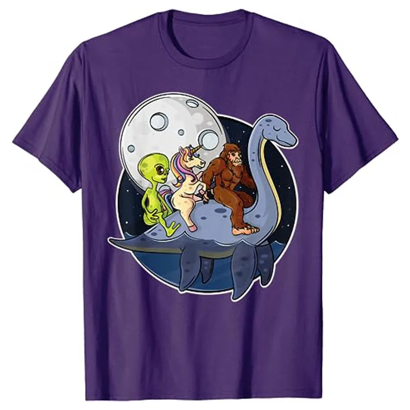 Bigfoot, Unicorn and Alien Riding Loch Ness Monster Together T-Shirt Humor Funny Aliens Ufo Hunter Graphic Tee Women Men Tops
Bigfoot, Unicorn and Alien Riding Loch Ness Monster Together T-Shirt Humor Funny Aliens Ufo Hunter Graphic Tee Women Men Tops
