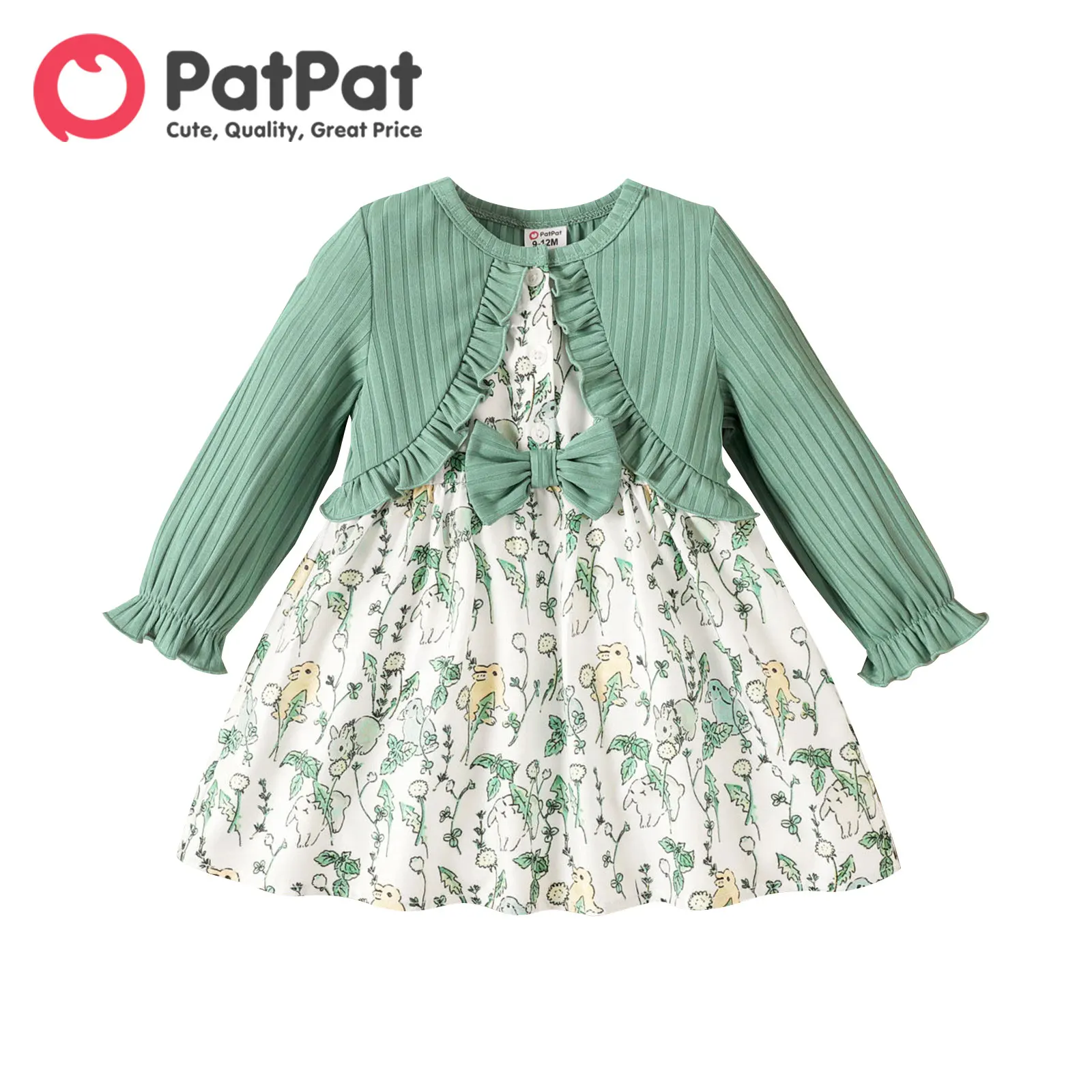 

PatPat Dresses NewBorn Baby Girl Clothes New Born Infant Party Rib Knit Frill Trim Bow Long-sleeve Spliced Dress for Babies Kids