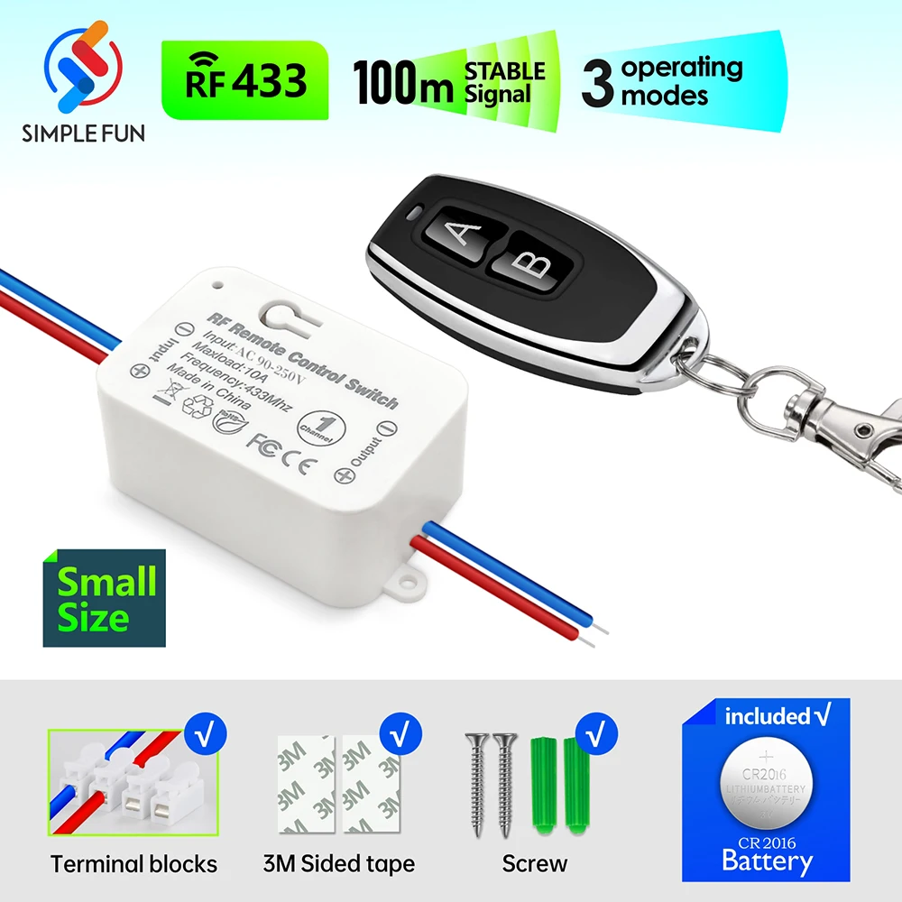 RF 433Mhz Universal Wireless Remote Control Switch 110V 220V 10A Mini Relay Receiver Remote ON OFF for Led Light Bulb Gate Lamp 
RF 433Mhz Universal Wireless Remote Control Switch 110V 220V 10A Mini Relay Receiver Remote ON OFF for Led Light Bulb Gate Lamp