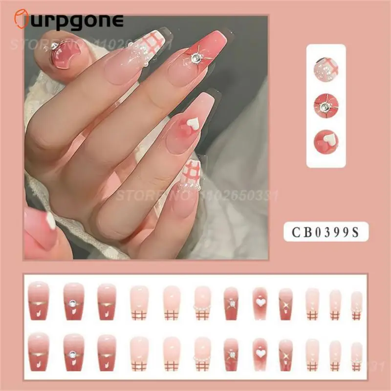 

24pcs/box Press On Nails Full Cover Diy Nails Long Fake Nail Wearable Nail Art With Design Nail Tools Pretty Fake Nail Patches