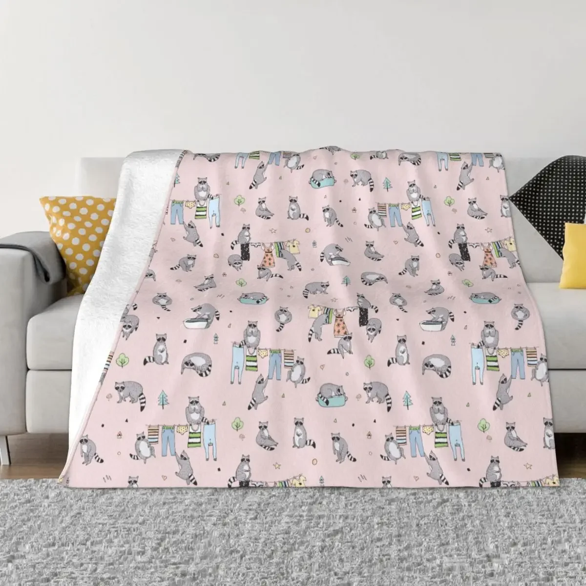 

Funny Raccoon Blankets Fleece Textile Decor Pink Multifunction Warm Throw Blankets for Bed Couch Bedspread