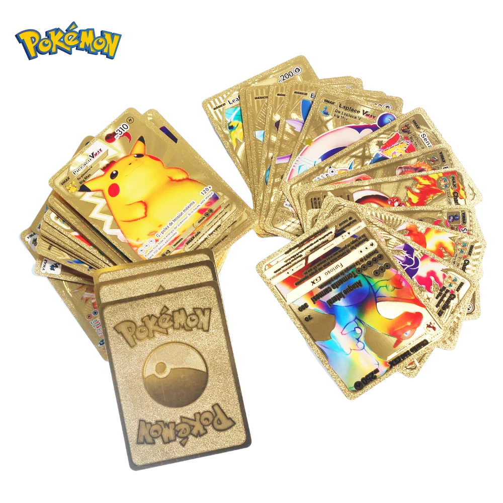 27-110pcs/Set Pokemon Gold Metal Card Vmax GX Energy Card Pikachu Fire-Spraying Dragon Rare Battle Coach Card Children Toy Gift
27-110pcs/Set Pokemon Gold Metal Card Vmax GX Energy Card Pikachu Fire-Spraying Dragon Rare Battle Coach Card Children Toy Gift