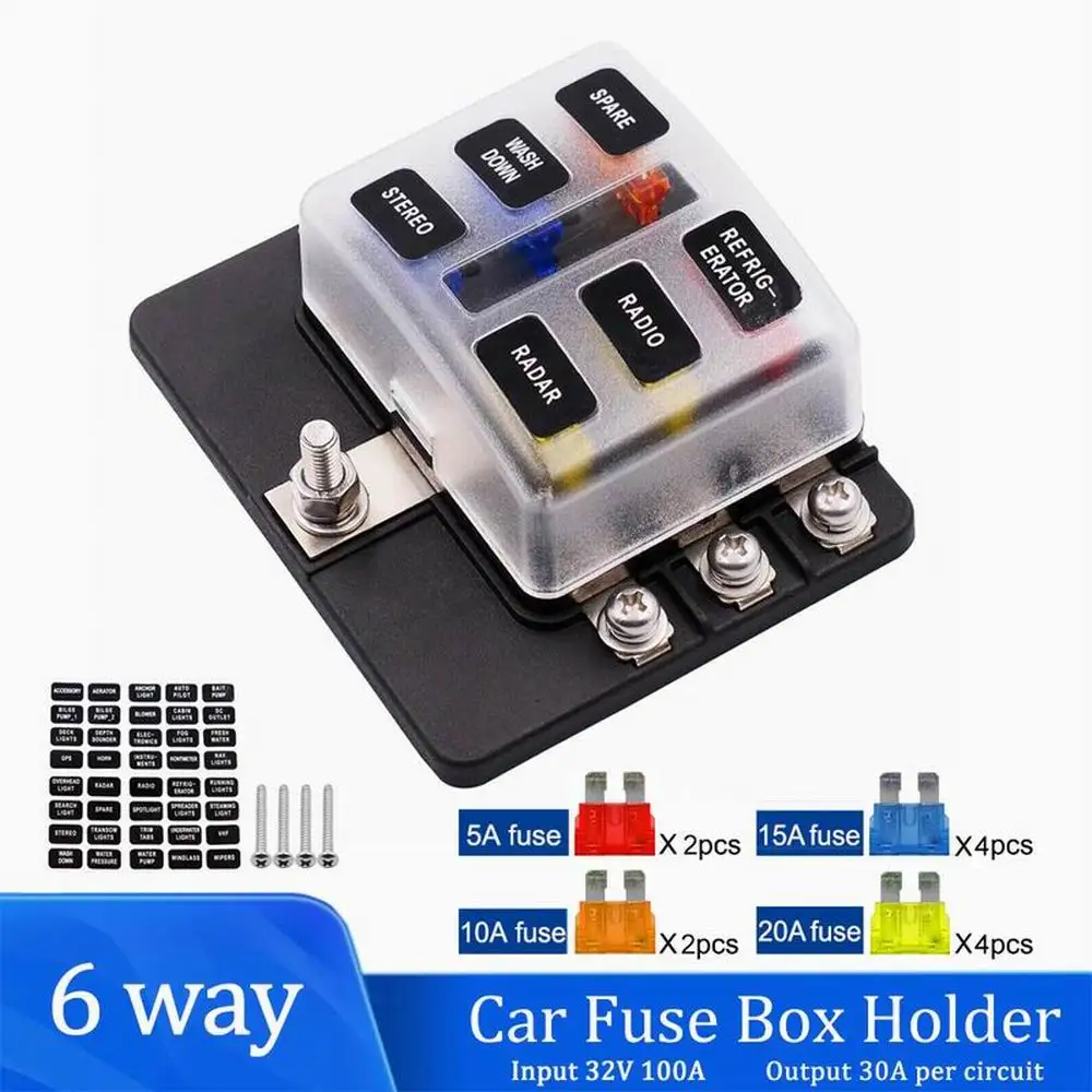 Universal 12/10/8/6 Ways Car Blade Holder 12V 32V Screw Binding Post Fuse Fuse Box With LED Indicator Light For Car Boat Marine
Universal 12/10/8/6 Ways Car Blade Holder 12V 32V Screw Binding Post Fuse Fuse Box With LED Indicator Light For Car Boat Marine
