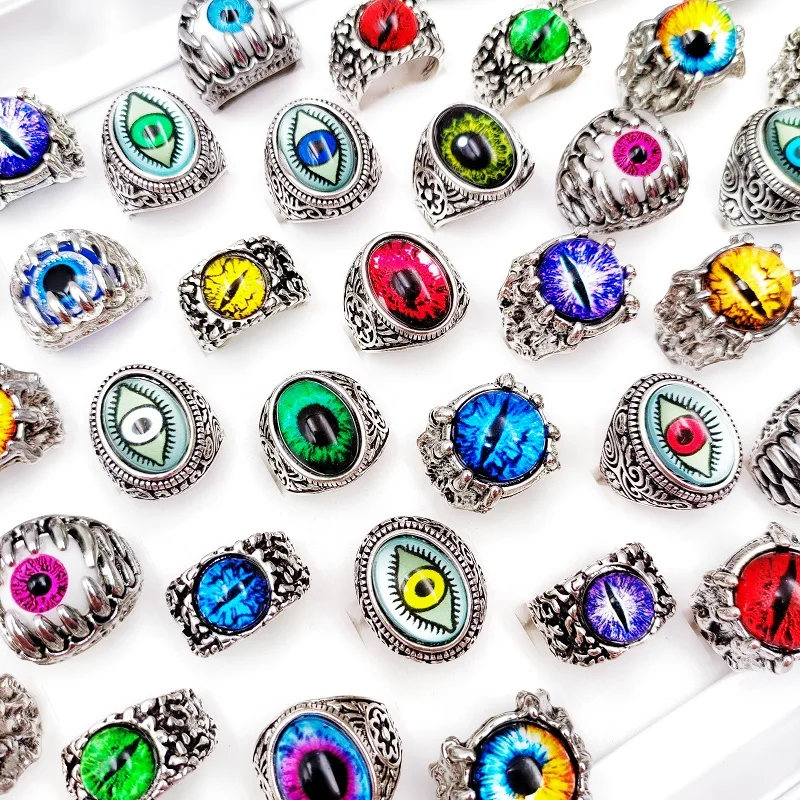 Wholesale 5/10Pcs/Lot Vintage Gothic Devil's Eye Rings for Men and Women Mixed Antique Silver Demon Eyes Punk Jewelry Party Gift
Wholesale 5/10Pcs/Lot Vintage Gothic Devil's Eye Rings for Men and Women Mixed Antique Silver Demon Eyes Punk Jewelry Party Gift