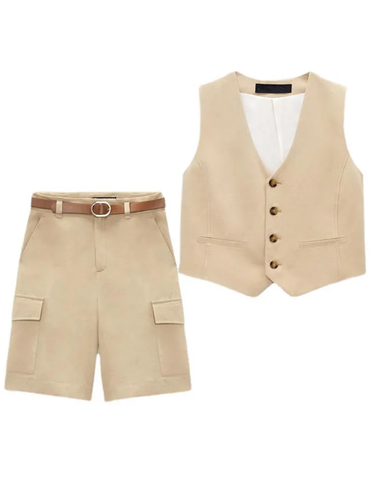 Cotton Elegant Women's Belt Shorts Suit Solid V-neck Breasted Vest Top Short Cargo Pants Sets 2023 Summer Female Fashion Outfits
Cotton Elegant Women's Belt Shorts Suit Solid V-neck Breasted Vest Top Short Cargo Pants Sets 2023 Summer Female Fashion Outfits