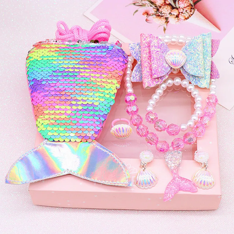 7pcs Kids Toy Jewelry Set Girls Necklace Bracelet Earring Ring Hairclips Mermaid Children Princess Accessories Birthday Gifts
7pcs Kids Toy Jewelry Set Girls Necklace Bracelet Earring Ring Hairclips Mermaid Children Princess Accessories Birthday Gifts