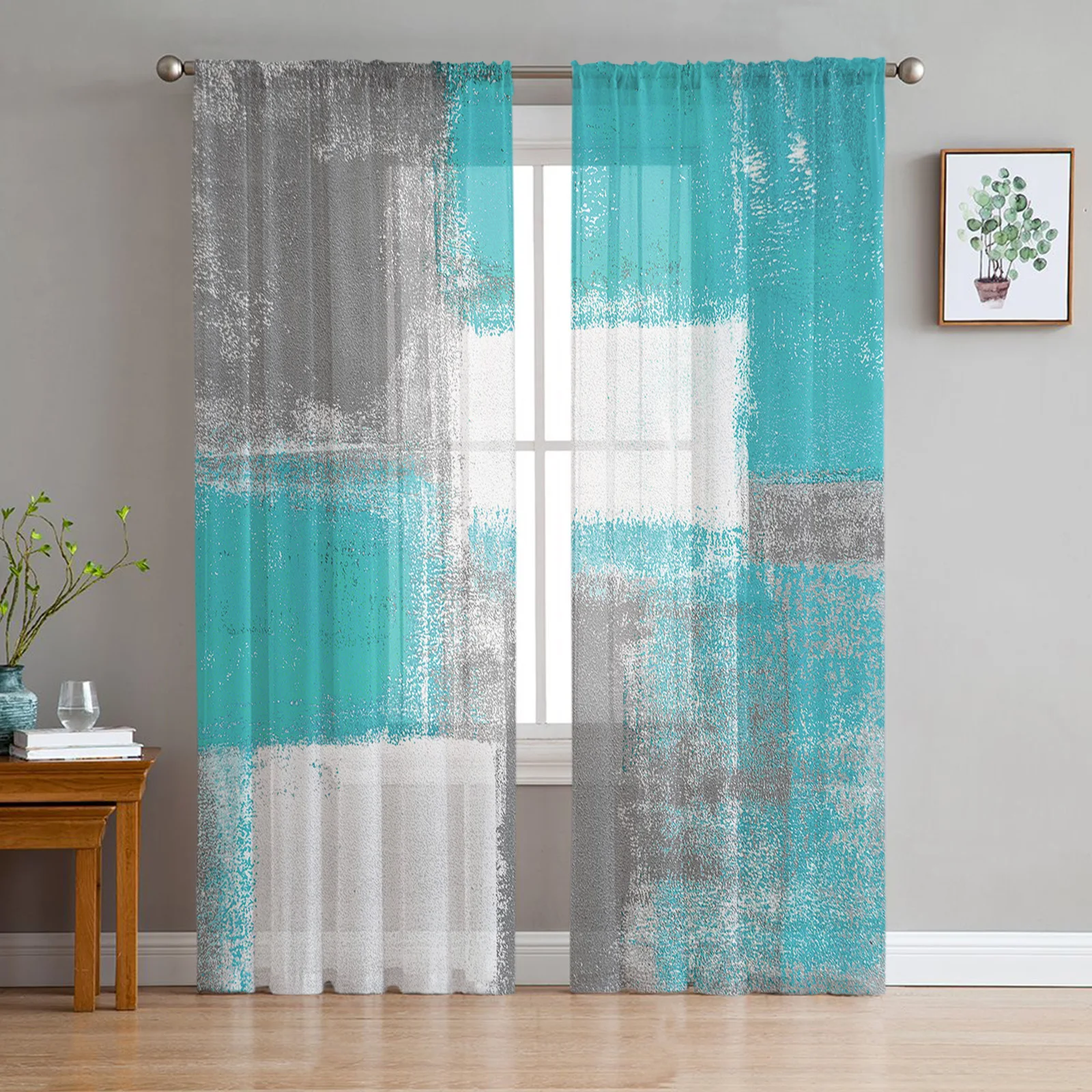 Oil Painting Abstract Geometric Gray Blue Tulle Window Treatment Sheer Curtains for Living Room the Bedroom Curtains Decoration
Oil Painting Abstract Geometric Gray Blue Tulle Window Treatment Sheer Curtains for Living Room the Bedroom Curtains Decoration