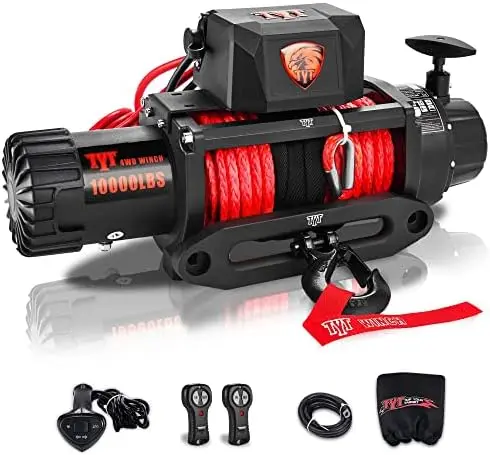 

lb. ATV/UTV Winch with Synthetic Rope Kits, 12V Winch for Towing, Boat, Off-Road, Waterproof Winch with Winch Mounting Plate and