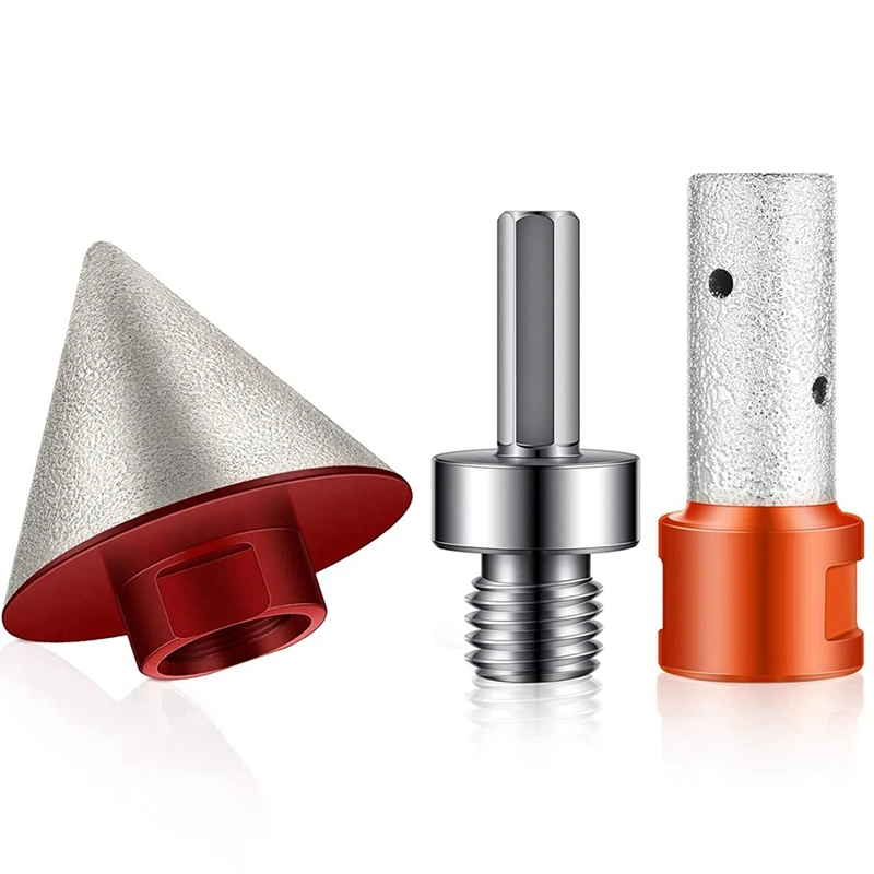 3Pc Diamond Beveling Chamfer Bits With 5/8-11 Inch Thread Adapter And Diamond Milling Bits For Existing Holes Enlarging
3Pc Diamond Beveling Chamfer Bits With 5/8-11 Inch Thread Adapter And Diamond Milling Bits For Existing Holes Enlarging