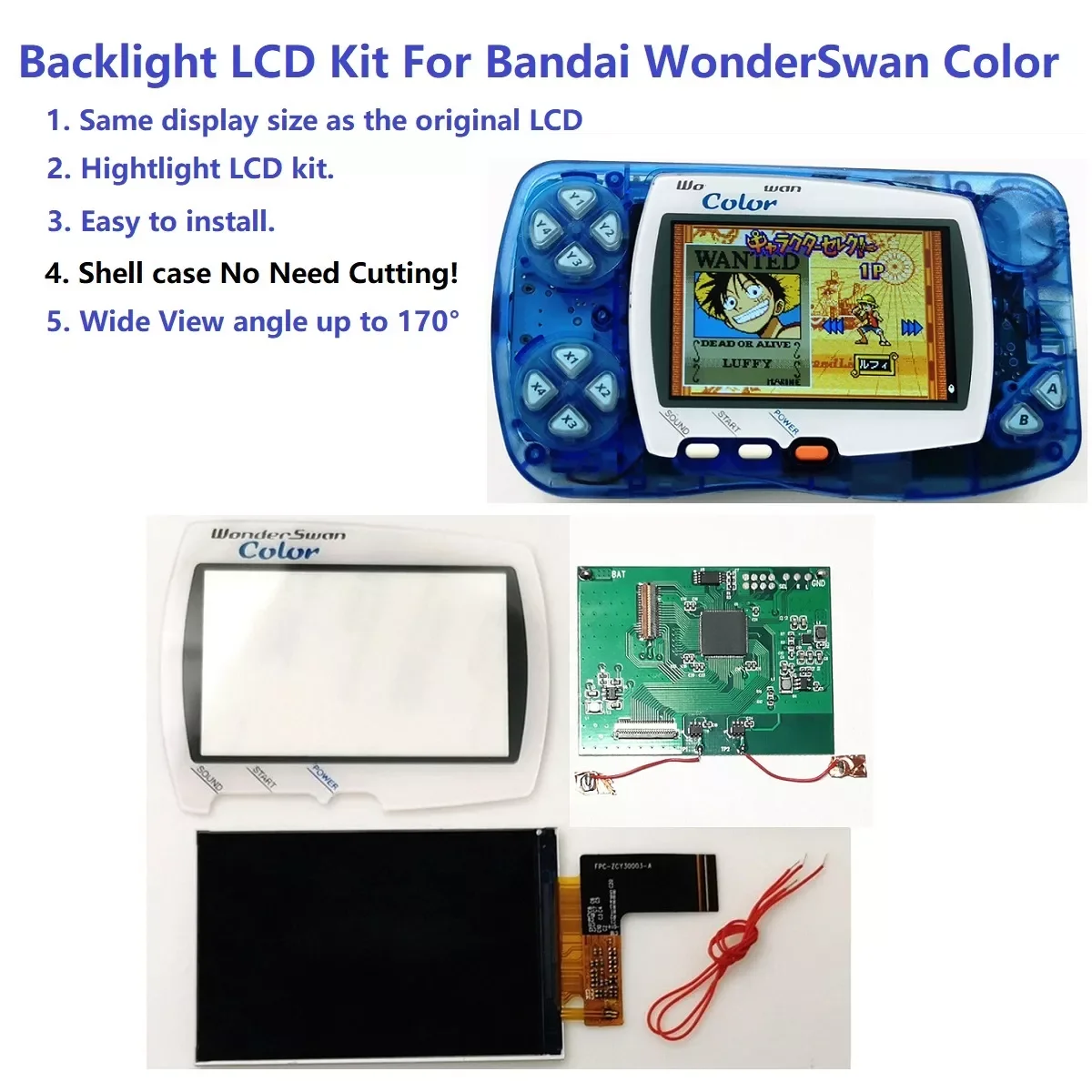WSC Hightlight IPS LCD Screen Kit Backlight Brightness For Bandai WonderSwan Color For Wonder Swan Color Game Console
WSC Hightlight IPS LCD Screen Kit Backlight Brightness For Bandai WonderSwan Color For Wonder Swan Color Game Console