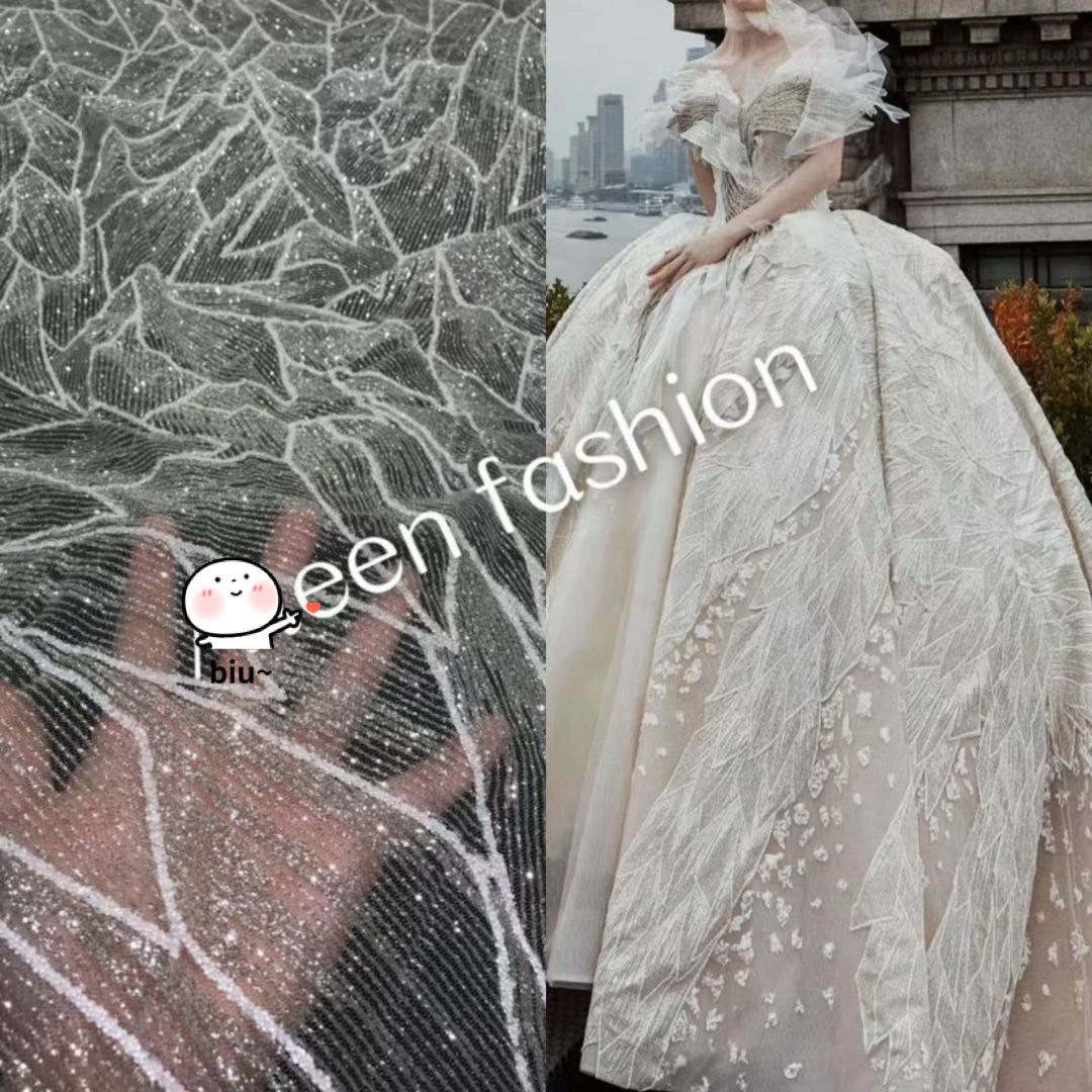 2022 silver color Unique Latest African Net Lace With Shining Glued Glitter French Tulle Net Fabric Sequins Party Evening Dress 
2022 silver color Unique Latest African Net Lace With Shining Glued Glitter French Tulle Net Fabric Sequins Party Evening Dress