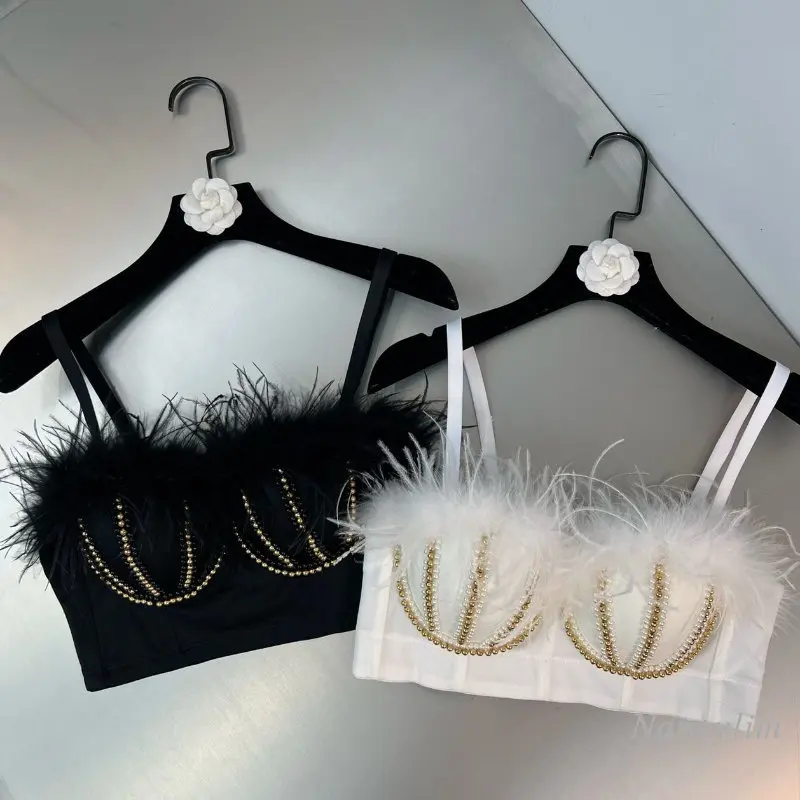 2022 Autumn and Winter Ostrich Feather Bra for Women New Sexy Beads Three-Dimensional Chest Pad Short Strap Top NightClub Style
2022 Autumn and Winter Ostrich Feather Bra for Women New Sexy Beads Three-Dimensional Chest Pad Short Strap Top NightClub Style