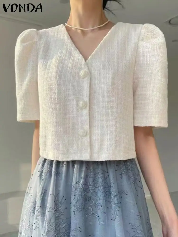 Women Elegant Shirts 2023 VONDA Fashion= Lady Office Tunic Sexy Puff Sleeve Blouse Sexy Solid Color V Neck Shirts Summer Tops
Women Elegant Shirts 2023 VONDA Fashion= Lady Office Tunic Sexy Puff Sleeve Blouse Sexy Solid Color V Neck Shirts Summer Tops