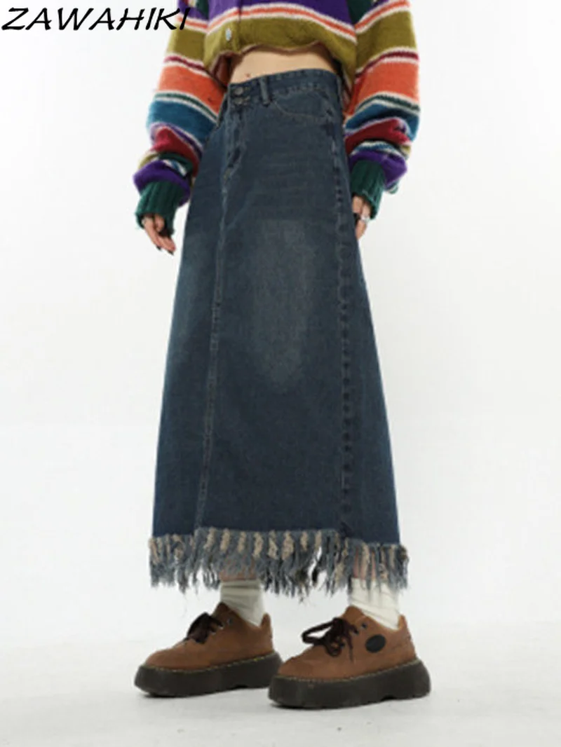 Y2K High Waist Women Long Skirt Vintage Blue Jean Split Midi Skirts Woman Harajuku Street Loose Denim A-Line Tassel Skirt
Y2K High Waist Women Long Skirt Vintage Blue Jean Split Midi Skirts Woman Harajuku Street Loose Denim A-Line Tassel Skirt