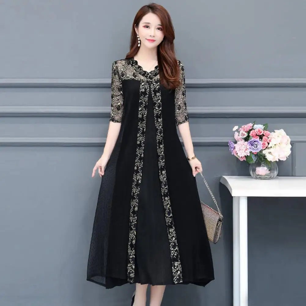 V-Neck Half Sleeve Loose Fit Summer Dress Women Net Yarn Stitching Midi Dress
V-Neck Half Sleeve Loose Fit Summer Dress Women Net Yarn Stitching Midi Dress
