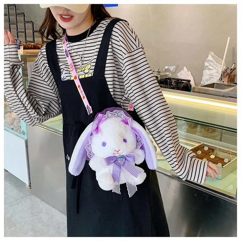 

Новая сумка для девочек с милым кроликом и игрушками, сумка на плечо с жемчугом в стиле «Лолита», Женская мультяшная милая сумка-мессенджер, ...